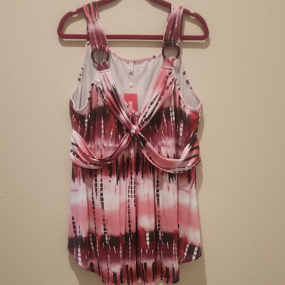 Rosegal Pink and White Patterned Tank Top